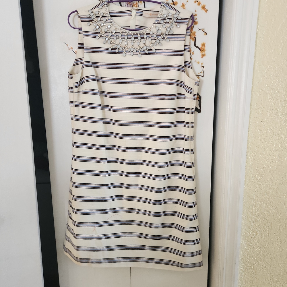 Tory Burch Striped Midi Dress - Cream and Black